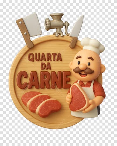 Selo 3d Quarta da carne Fundo Png