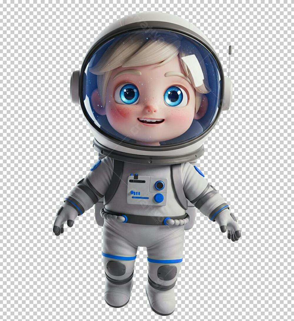 Criança Loira Vestindo Traje de Astronauta 3D