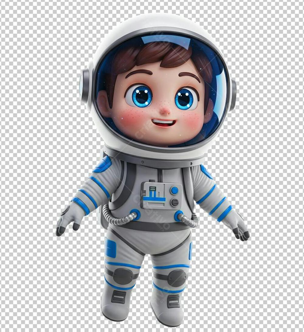 Menino Vestindo Traje de Astronauta Renderizado em 3D