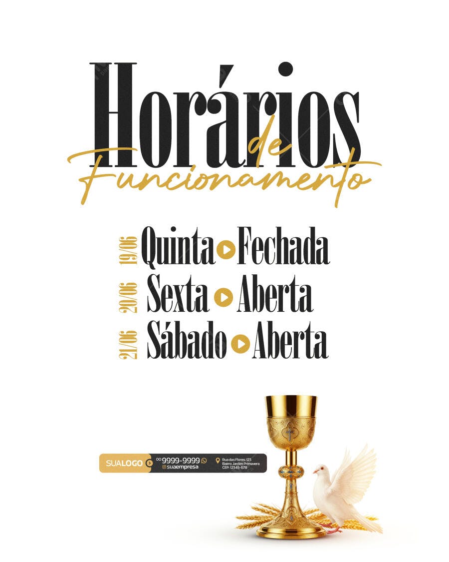 Flyer Horários de Funcionamento PSD Editável
