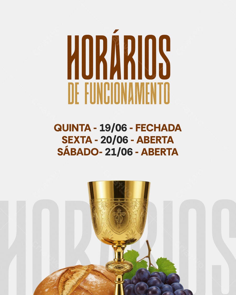 Flyer Horários de Funcionamento Igreja PSD Editável