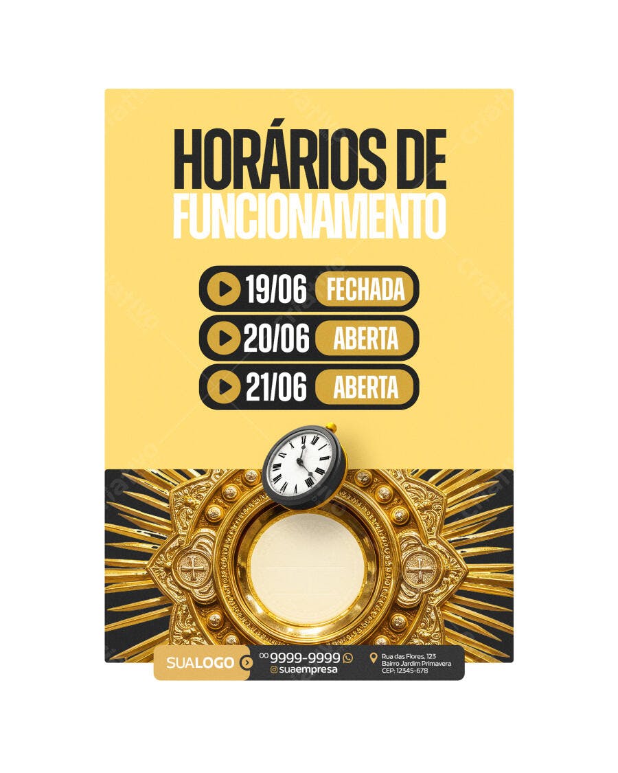 Flyer Horários de Funcionamento PSD Editável