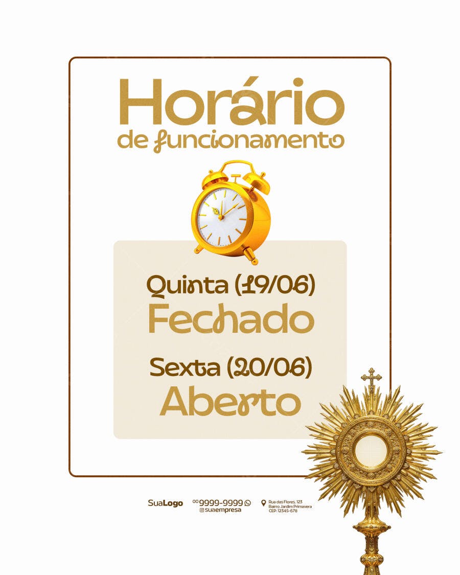 Flyer Horário de Funcionamento PSD Editável
