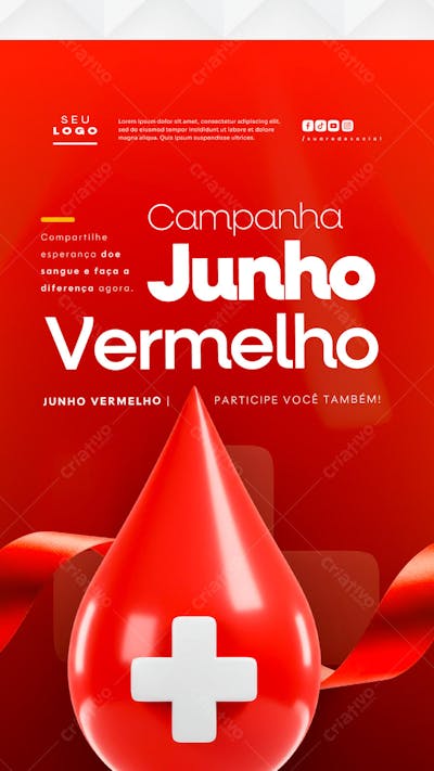 Junho Vermelho Campanha de doação de Sangue Campanha de Saúde social media story (2)