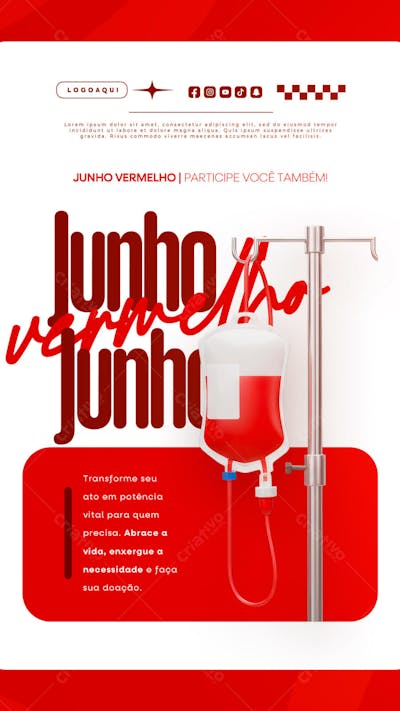 Junho Vermelho Campanha de doação de Sangue Campanha de Saúde social media story (6)