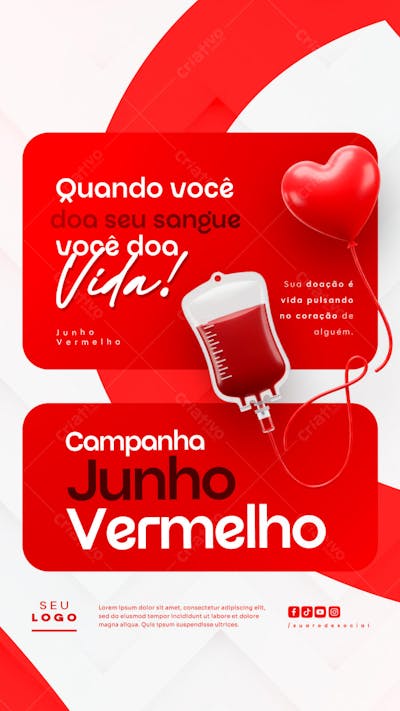 Junho Vermelho Campanha de doação de Sangue Campanha de Saúde social media story (7)