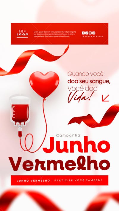 Junho Vermelho Campanha de doação de Sangue Campanha de Saúde social media story (8)
