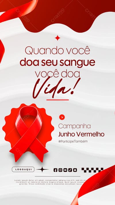 Junho Vermelho Campanha de doação de Sangue Campanha de Saúde social media story (9)