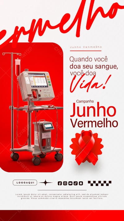 Junho Vermelho Campanha de doação de Sangue Campanha de Saúde social media story (10)