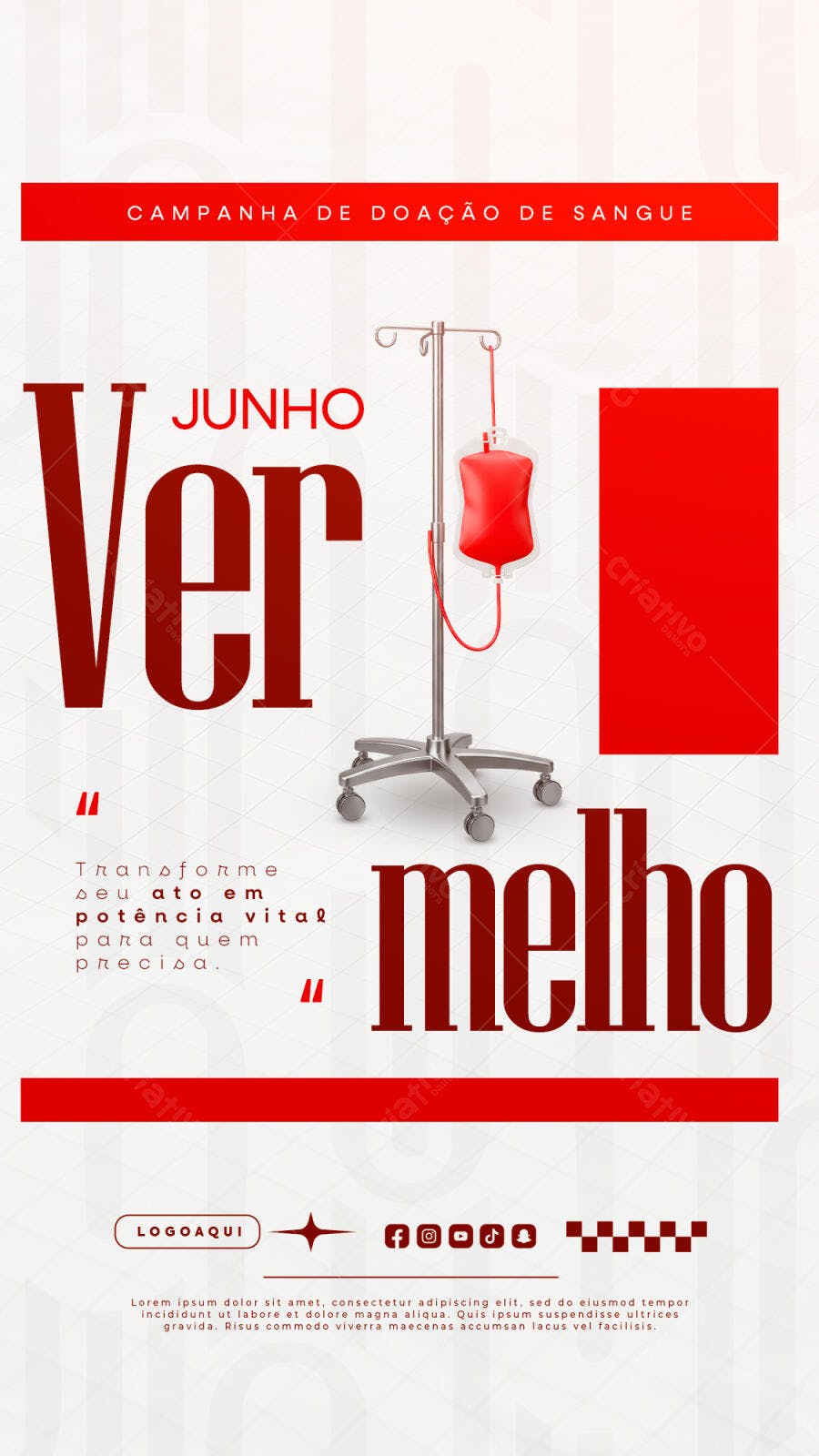 Flyer Junho Vermelho - Doação de Sangue PSD Editável