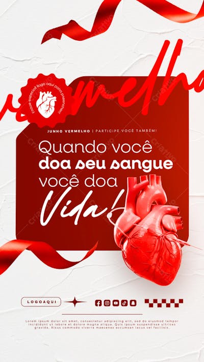 Junho Vermelho Campanha de doação de Sangue Campanha de Saúde social media story (11)
