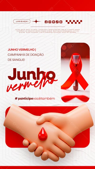 Junho Vermelho Campanha de doação de Sangue Campanha de Saúde social media story (1)