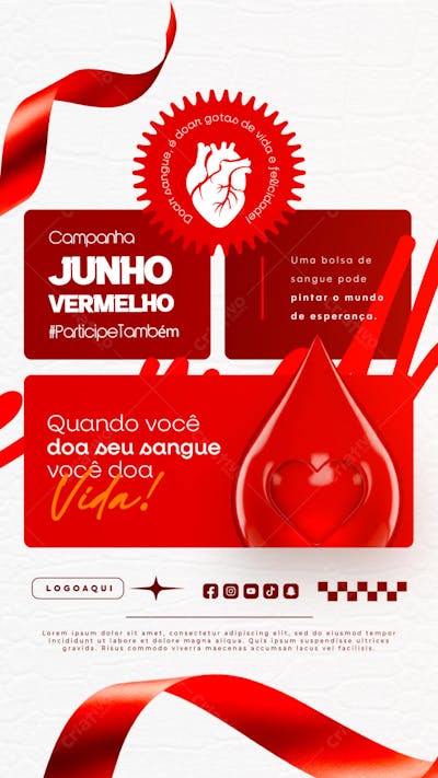 Junho Vermelho Campanha de doação de Sangue Campanha de Saúde social media story (14)