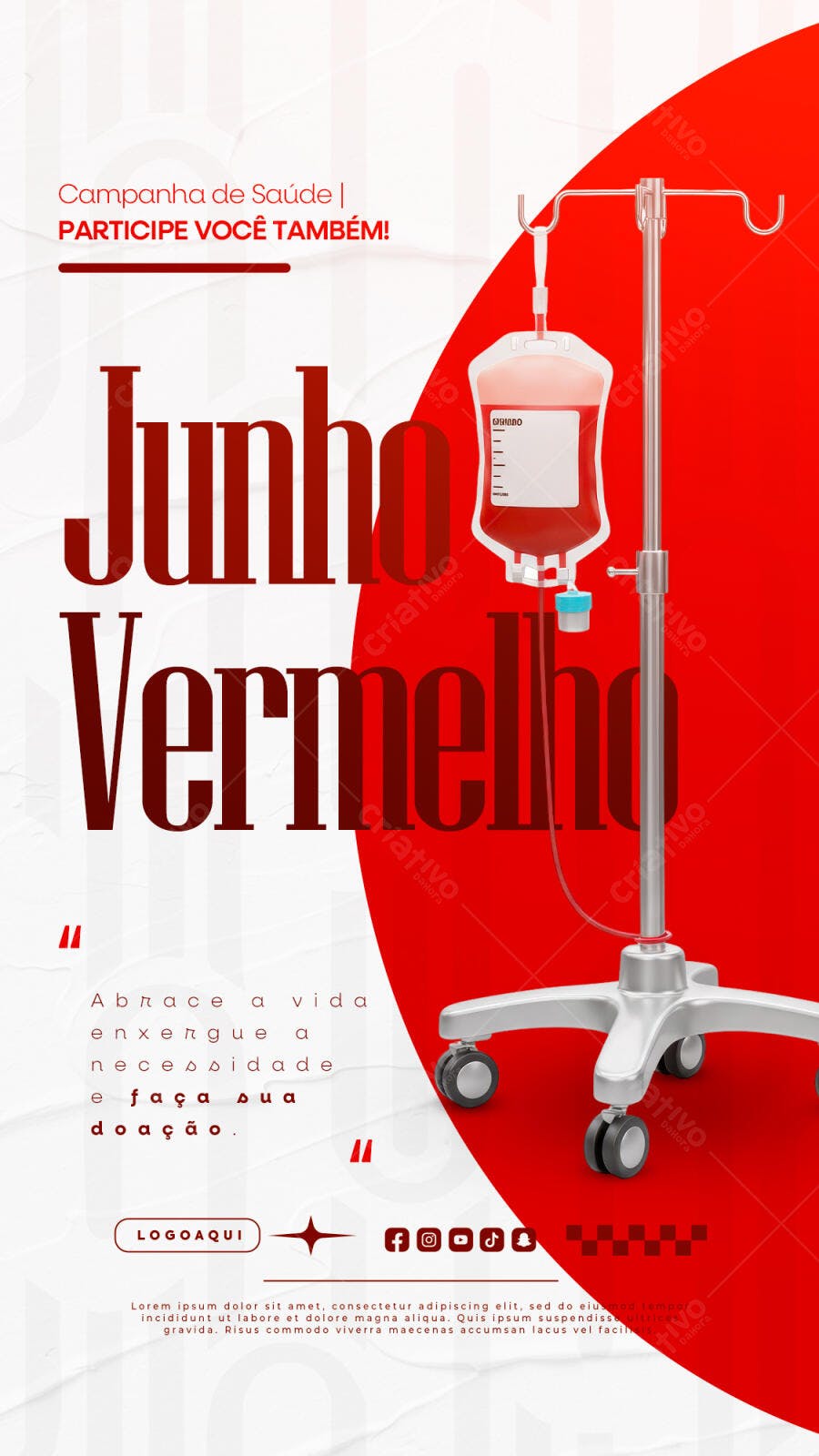 Flyer Junho Vermelho Campanha de Doação de Sangue PSD Editável