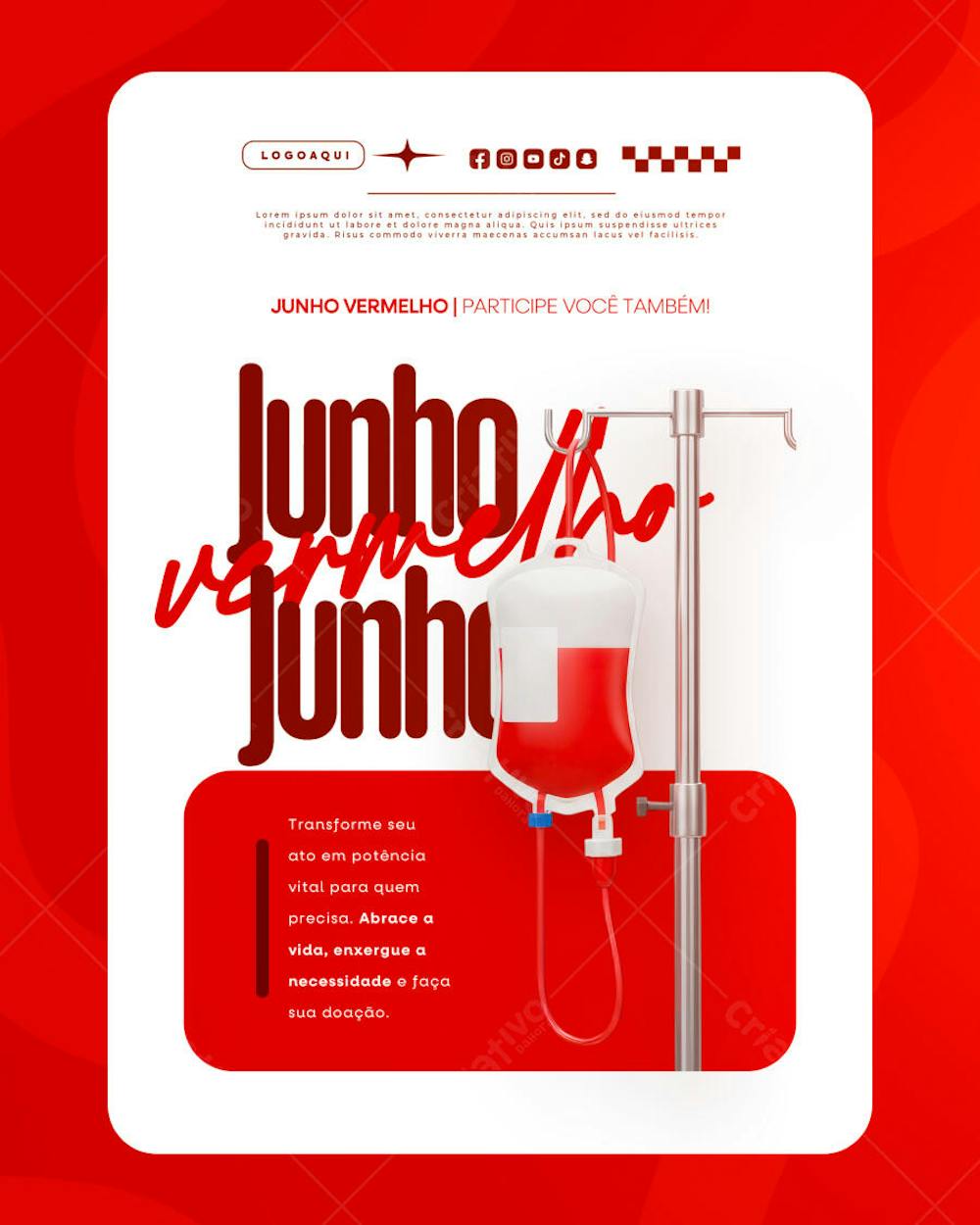 Junho Vermelho Campanha de doação de Sangue Campanha de Saúde social media feed (1)
