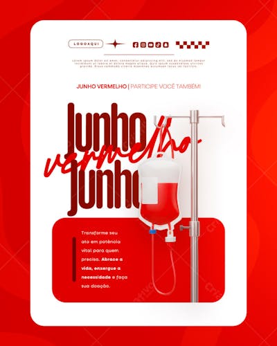 Junho Vermelho Campanha de doação de Sangue Campanha de Saúde social media feed (1)