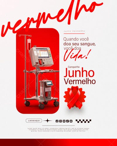 Junho Vermelho Campanha de doação de Sangue Campanha de Saúde social media feed (12)