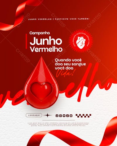 Junho Vermelho Campanha de doação de Sangue Campanha de Saúde social media feed (14)