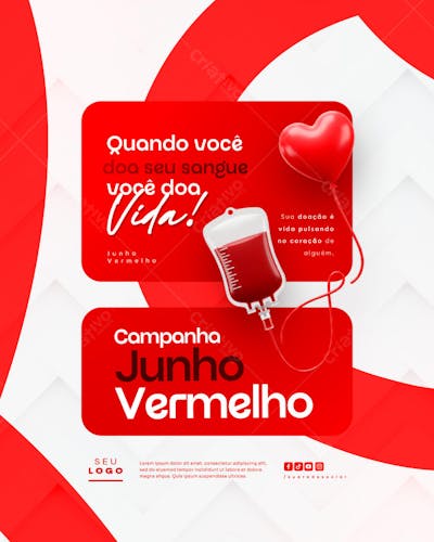 Junho Vermelho Campanha de doação de Sangue Campanha de Saúde social media feed (3)