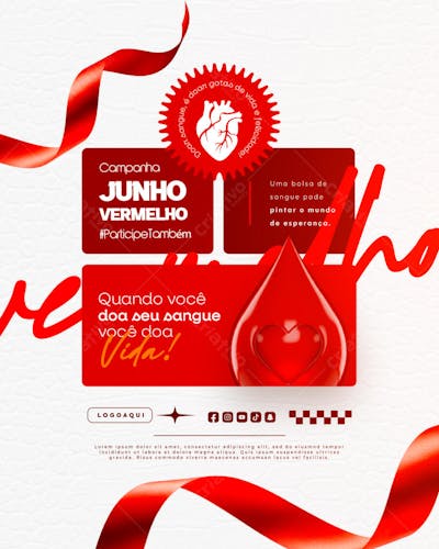 Junho Vermelho Campanha de doação de Sangue Campanha de Saúde social media feed (4)
