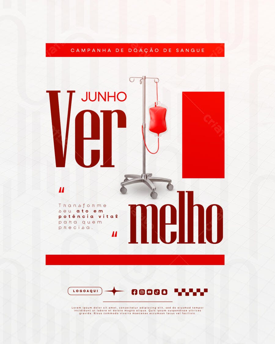 Flyer Junho Vermelho - Campanha Doação de Sangue PSD Editável
