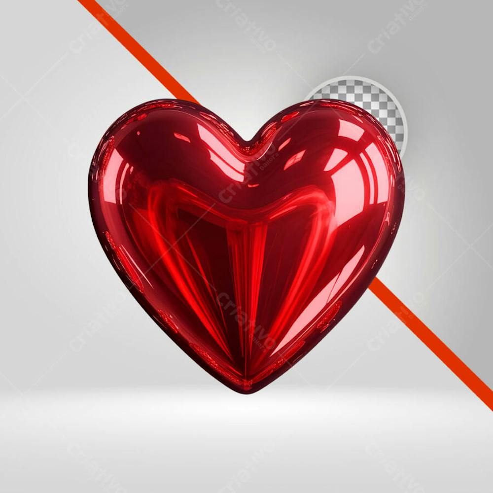 Coração 3D Vermelho, Para dia dos Namorados, Mães, Elemento png 3D