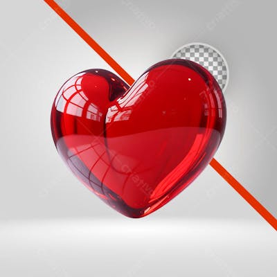 Coração 3D Vermelho, Para dia dos Namorados, Mães, Elemento 3D