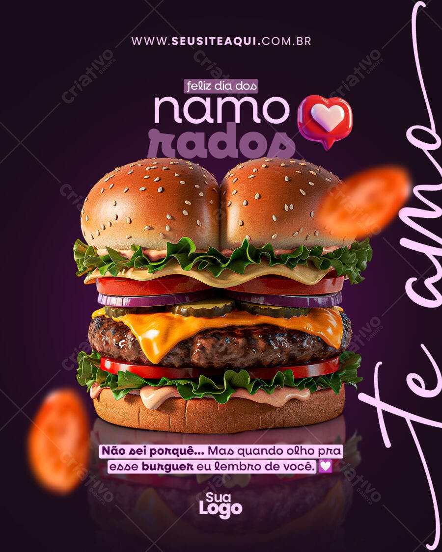 Flyer Dia dos Namorados com Hambúrguer PSD Editável