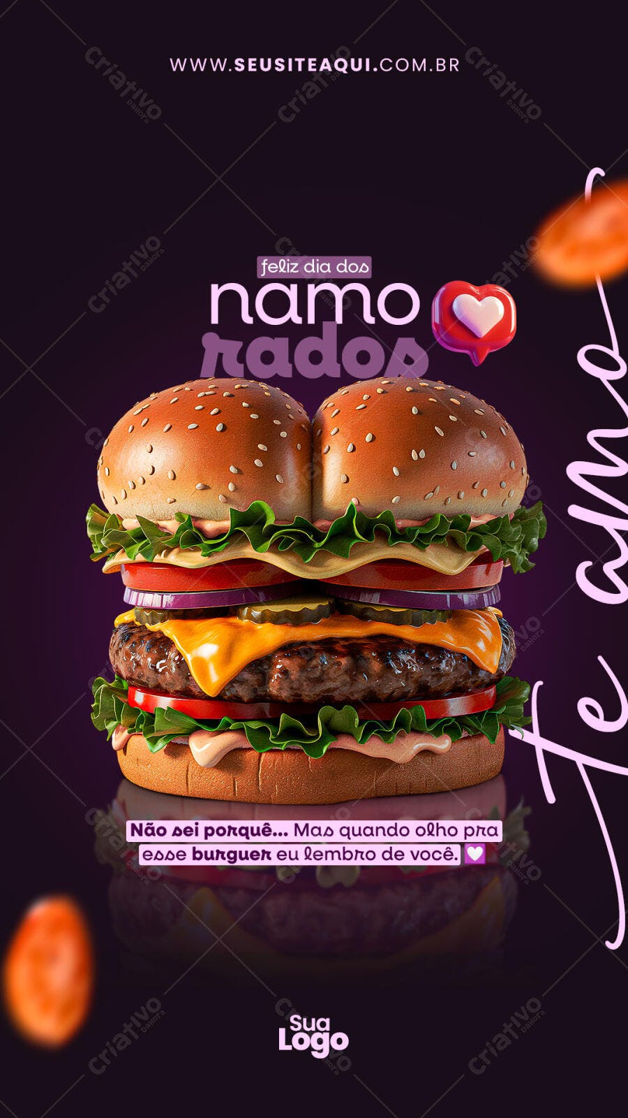Flyer Dia dos Namorados com Hambúrguer PSD Editável