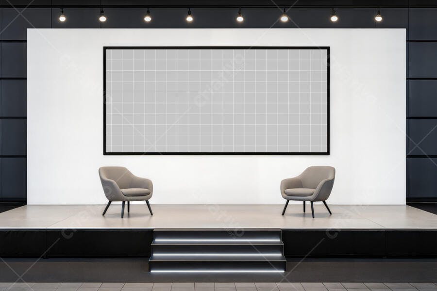 Mockup de Painel de Palestras Moderno com Cadeiras