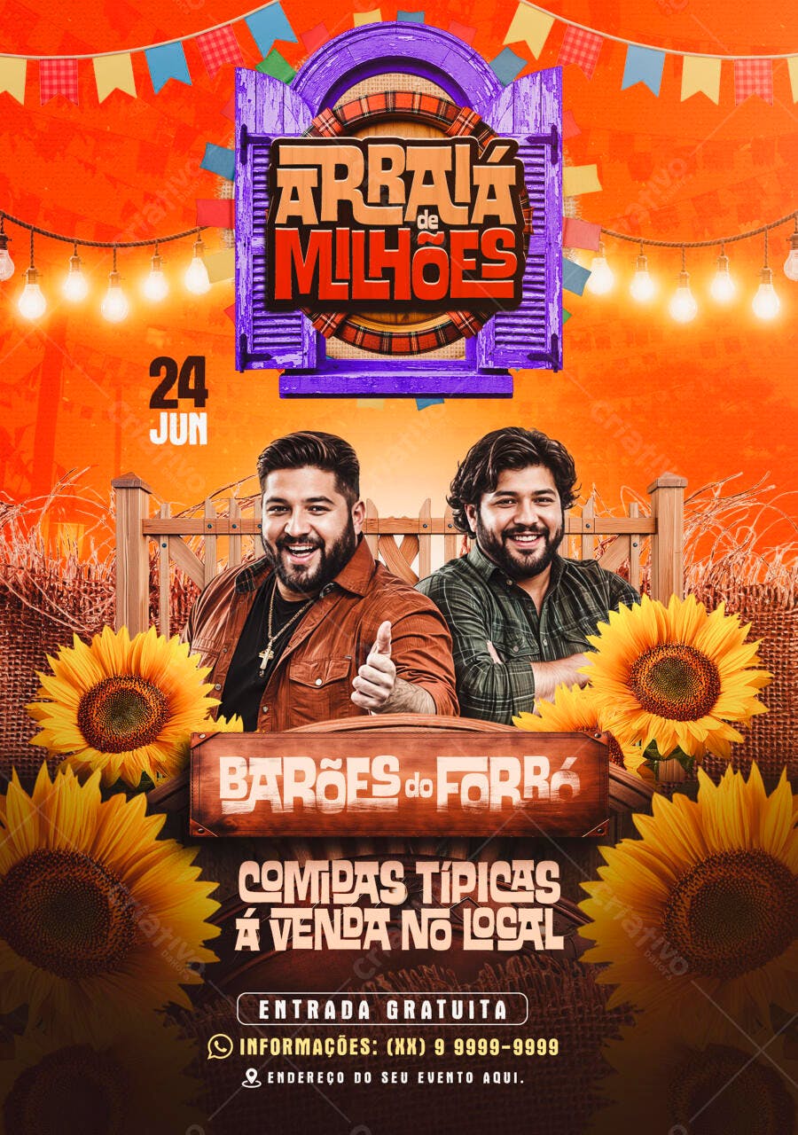 Flyer Festa Junina 24 de Junho PSD Editável