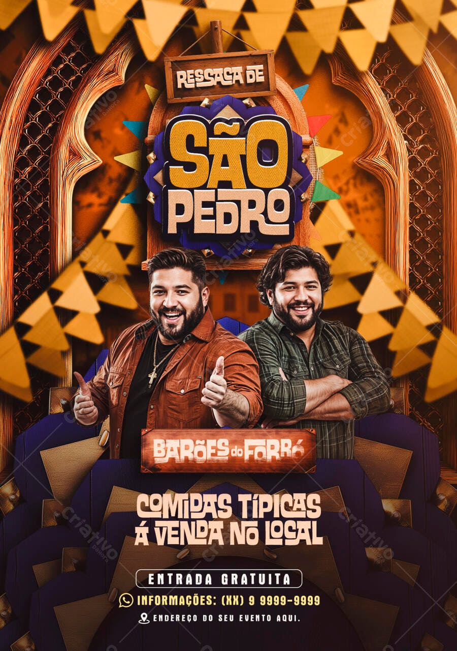 Flyer Festa Junina Barões do Forró PSD Editável