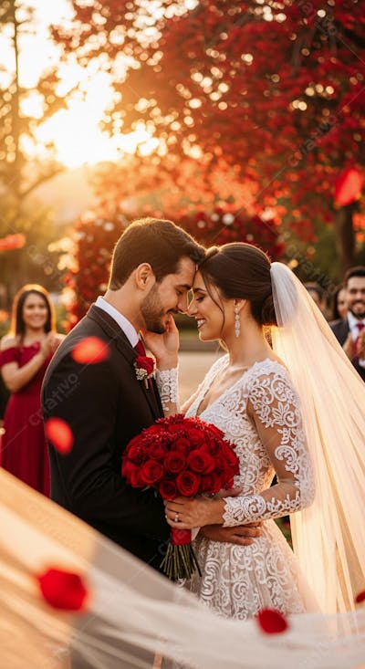Casal de noivos felizes para composição