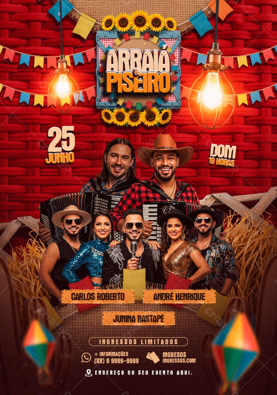 Flyer Arraia do Piseiro 25 de Junho PSD Editável