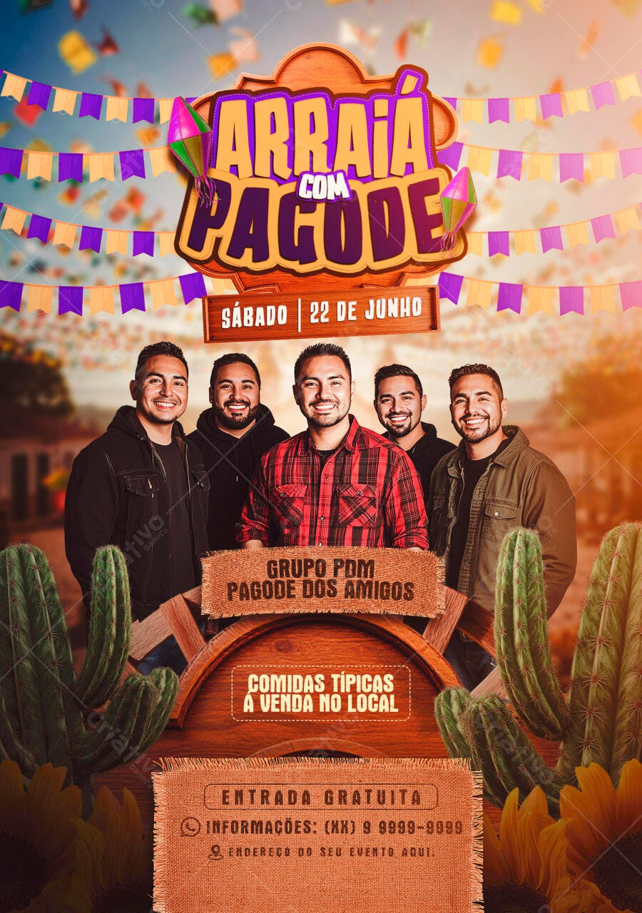 Flyer Festa Junina com Pagode PSD Editável