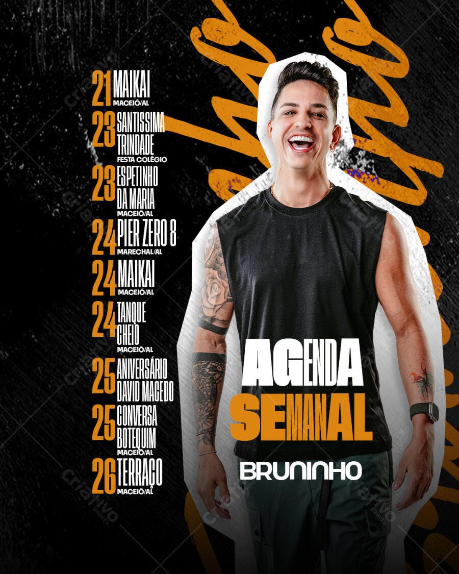 Flyer Agenda Semanal Bruninho PSD Editável