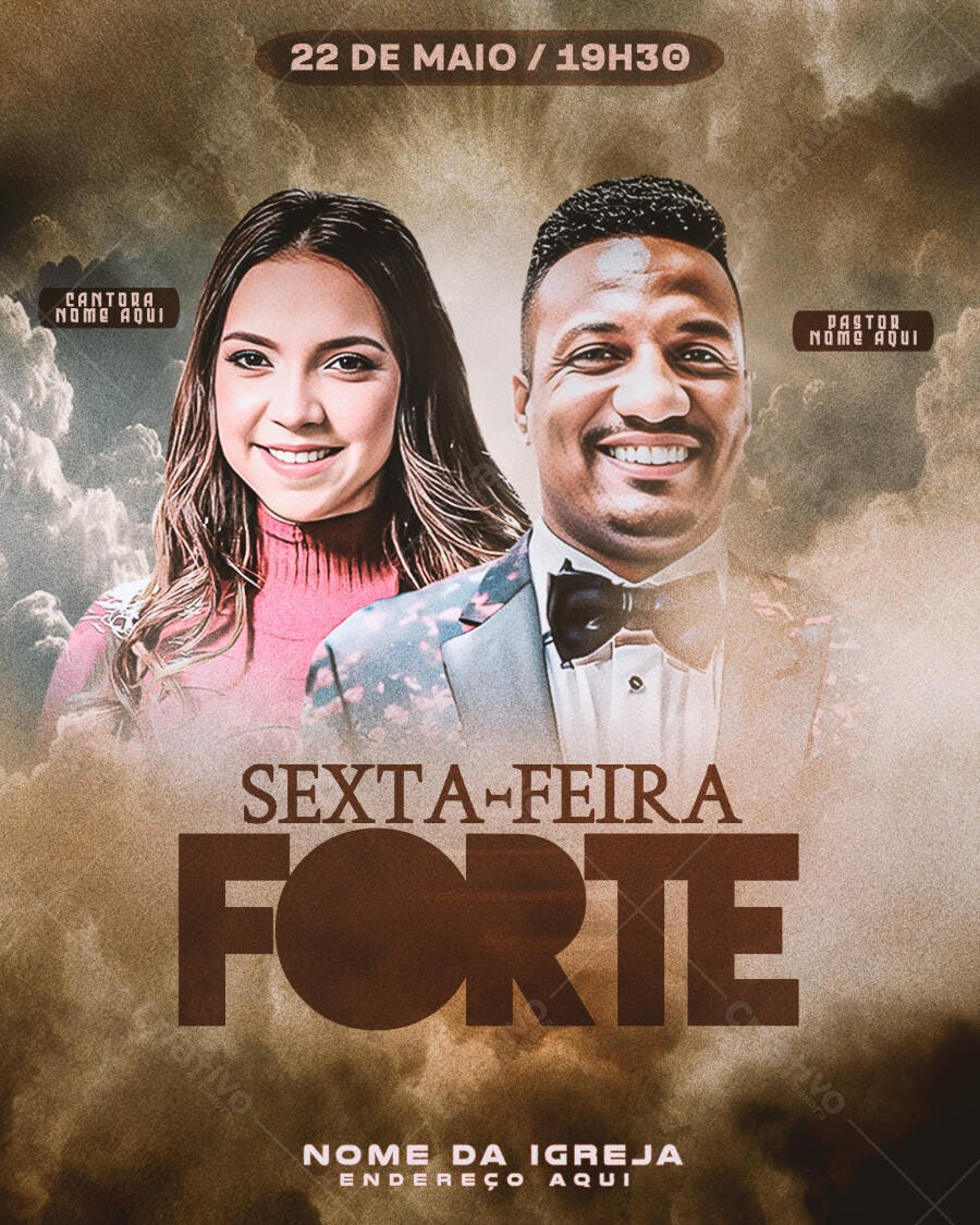 Flyer para Evento Gospel Sexta-Feira Forte PSD Editável