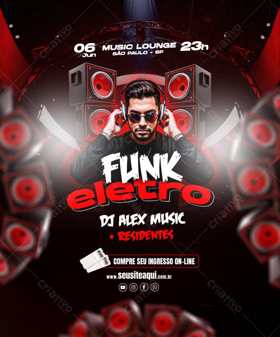 Flyer Festa Funk Eletrônico 06 de Junho PSD Editável