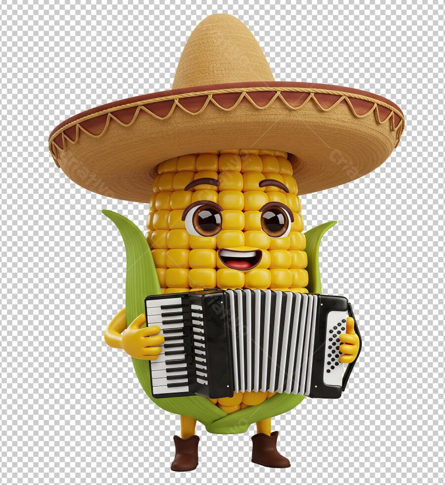 Mascote Milho com Sanfona PNG com fundo transparente