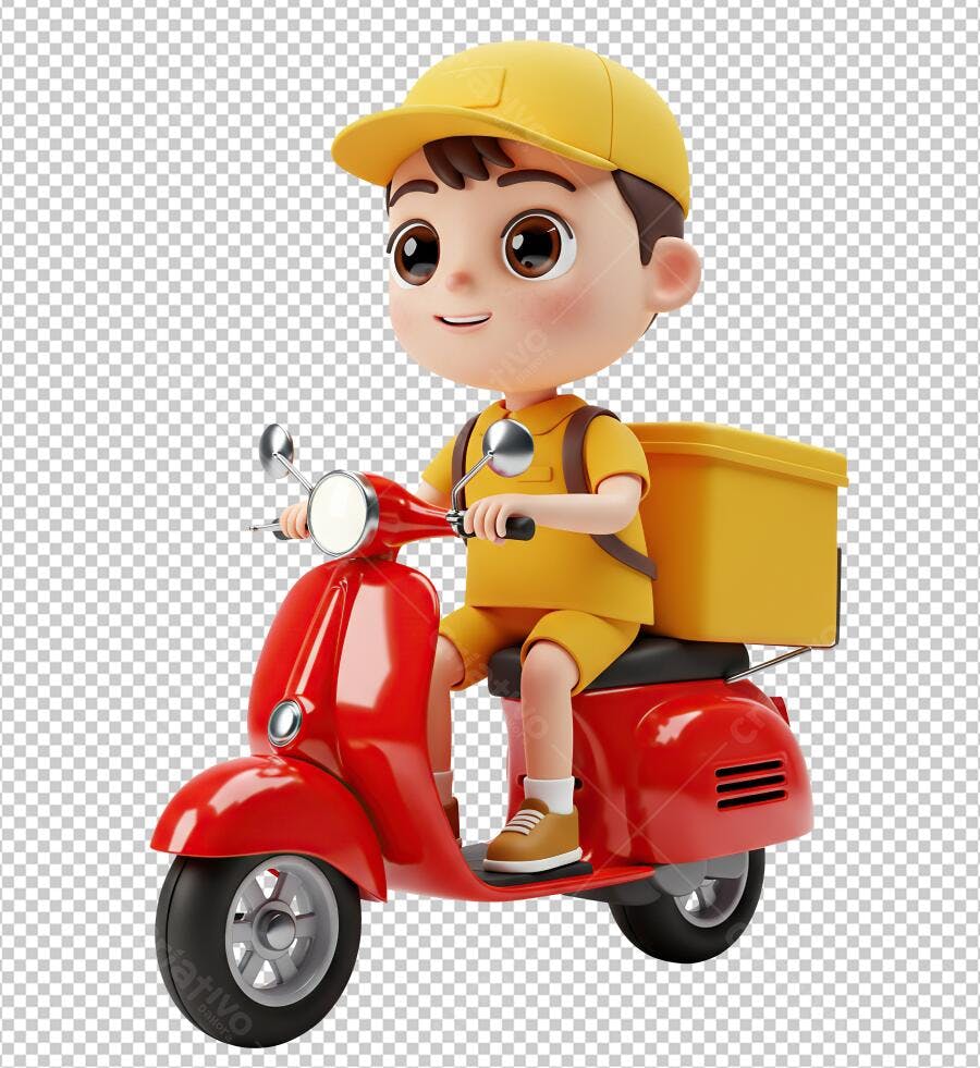 Ilustração PNG com fundo transparente Motoboy entregando