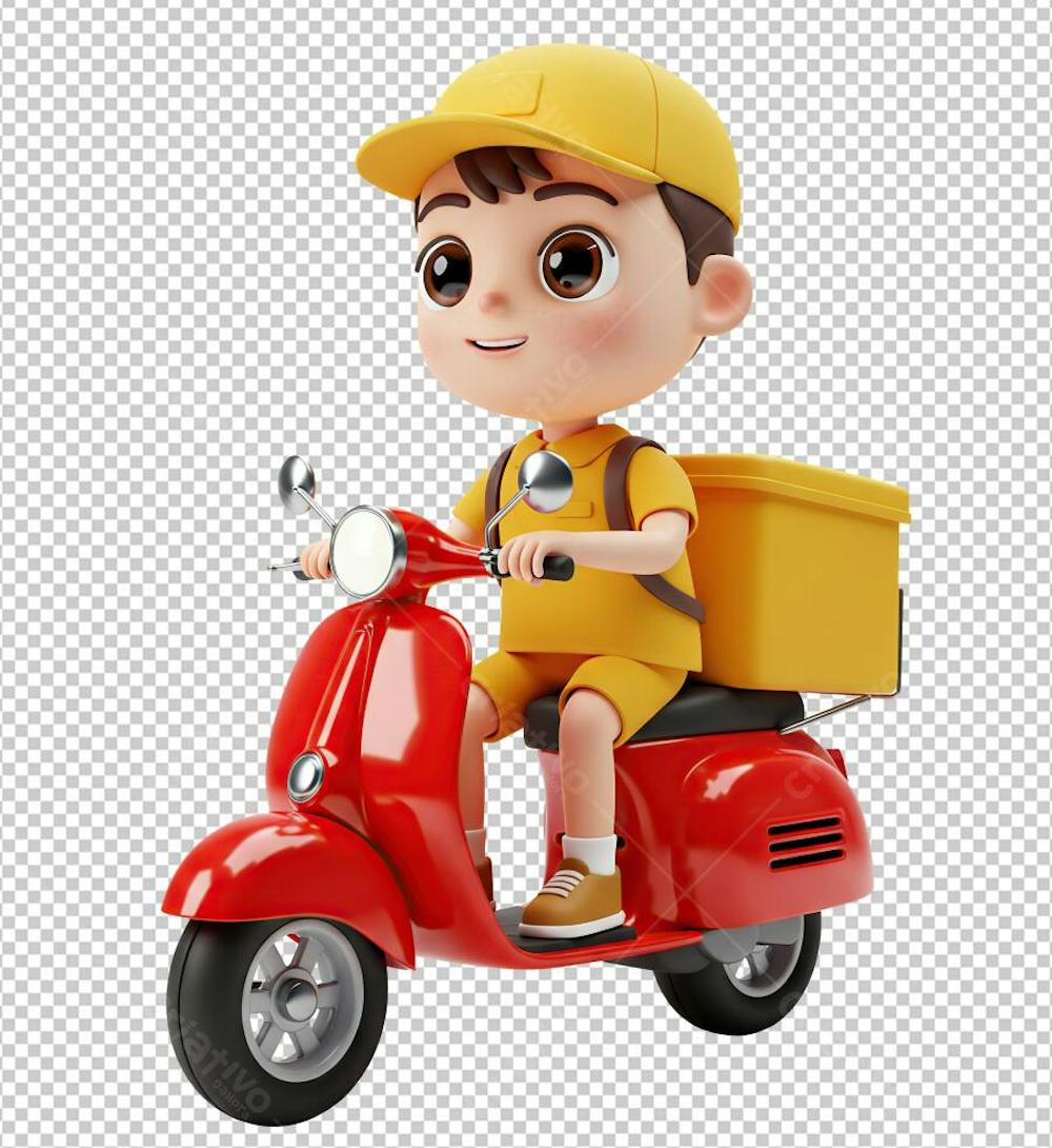 Entregador de Delivery Em Moto Scooter Estilo Pixar 3D