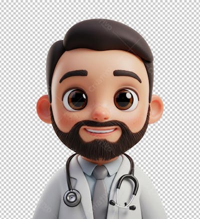 Médico com Jaleco e Estetoscópio Renderizado em Estilo Pixar