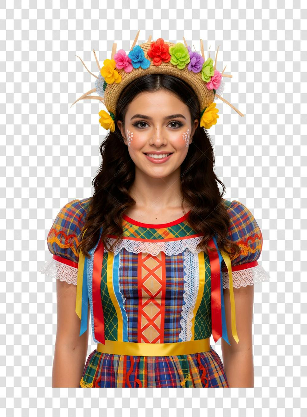 Mulher feliz em tema junino