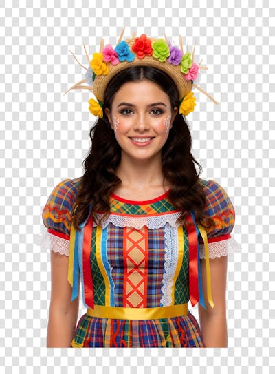 Mulher feliz em tema junino