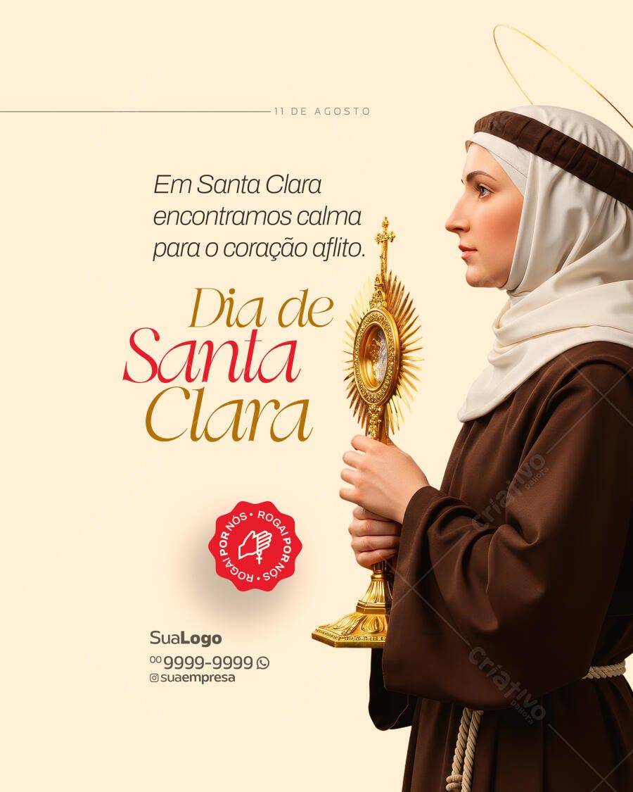 Postagem Dia de Santa Clara 11 de Agosto PSD Editável