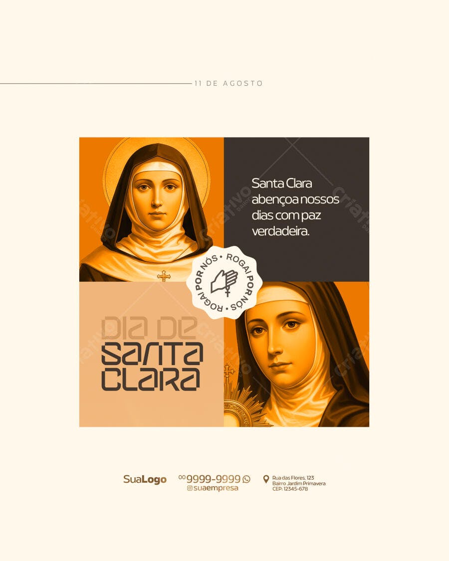 Postagem Dia de Santa Clara 11 de Agosto PSD Editável