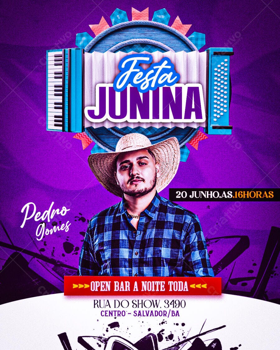 Flyer Festa Junina 20 de Junho PSD Editável