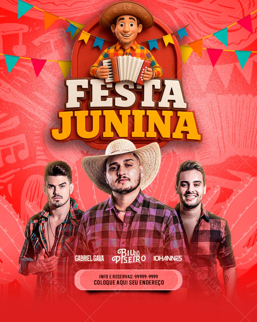 Flyer Festa Junina com Ilustração 3D PSD Editável