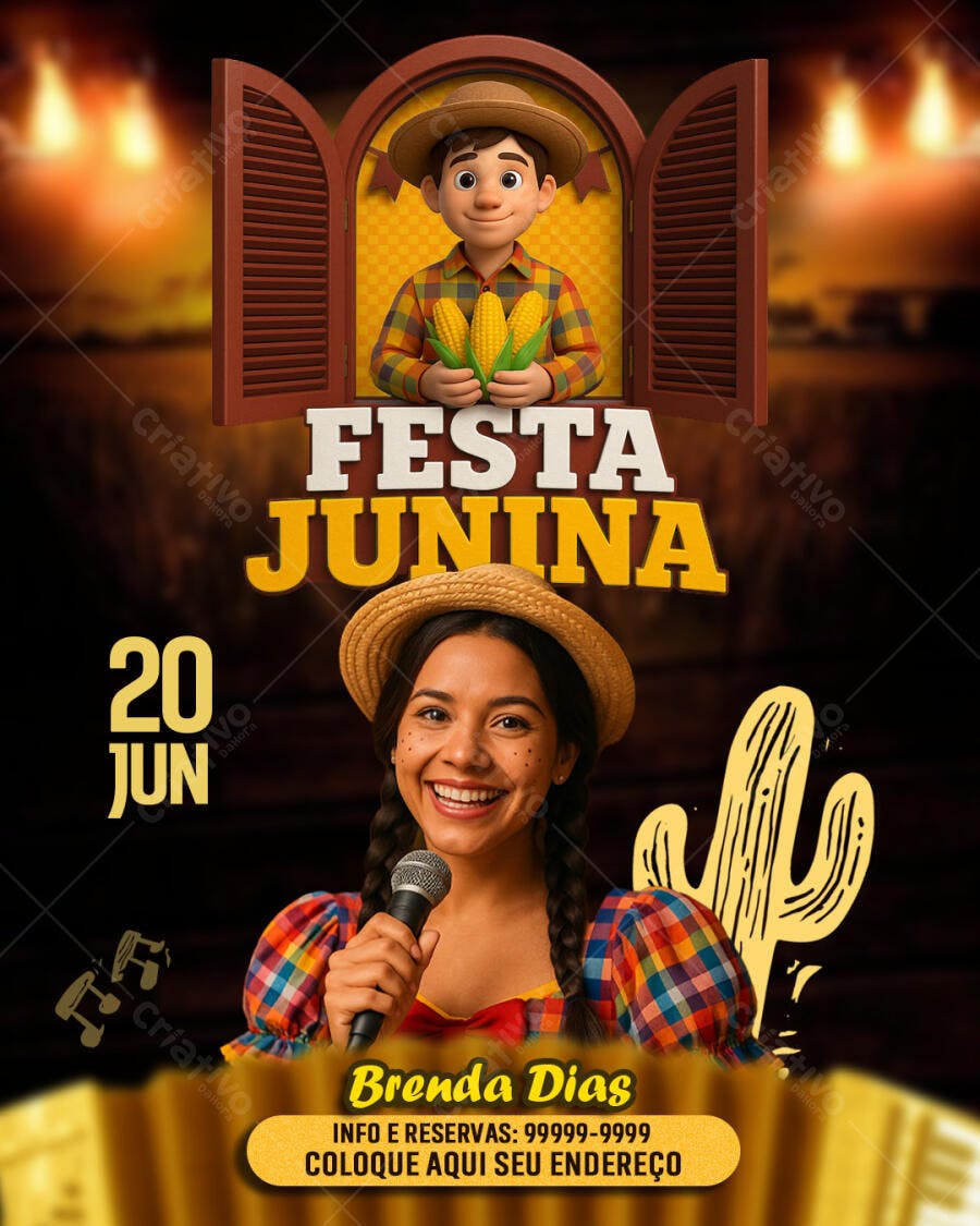 Flyer Festa Junina 20 de Junho PSD Editável