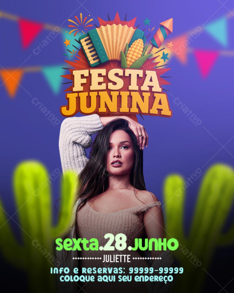 Flyer Festa Junina com Juliette PSD Editável